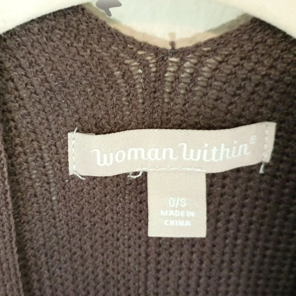 Woman Within Brown Open Front Fringe Hem Poncho Cape Pockets Oversized Cabincore